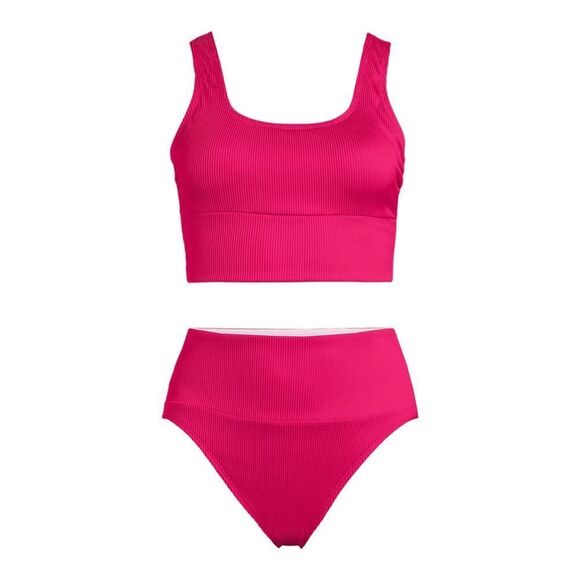 Land's End Ribbed Tankini Top Tuggless Swim Top coral Ruby Ottoman Small - Picture 3 of 8